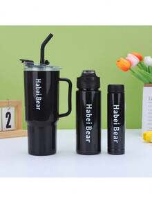 Set Of 3 Water Bottle Cups/Squeeze Bottles With Stickers To Remind You To Drink Water - 黑色 - 查看 1