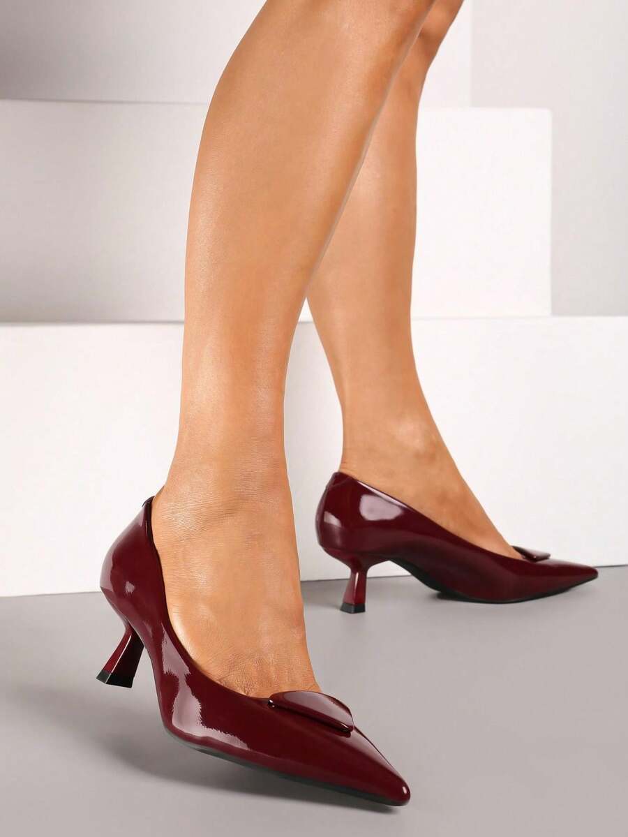Eleganti scarpe da donna con punta affusolata e cinturino alla caviglia - adatte per lavoro/ufficio, eventi serali/feste, essenza classica, primavera/autunno - Bordò - Visualizzare 1