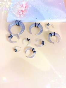 9pcs Boho Vintage Acrylic U-Shaped Horn Ear Plugs And Nose Rings Set - Colorful Geometric Design For Parties And Daily Wear, Cute Jewelr