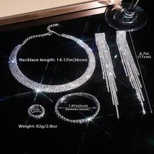 Fashionable Silver Tassel Jewelry 4-Piece Set, Exquisite And Elegant Design, Shiny Decoration, Durable Structure, Suitable For Daily Wear, Wedding, Banquet, Party, Birthday Party, Graduation Ceremony, Valentine's Day, Halloween, Christmas, Celebration Holiday Wear, Is An Ideal Gift For Women