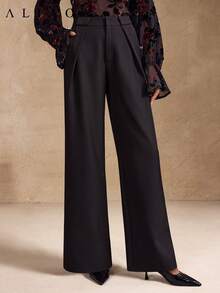 Aliao minimalistische hochtaillierte Taschen Maxi Gerade Hose, Gerichtsstil, auffallend, Halloween, Business Lässig Frau, Valentinstag, elegante Damen, Herbst & Winter