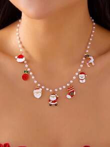 1 buc Lanț Reglabil din Aliaj cu Mărgele din Lut Polimeric, Colier cu Pandantiv de Crăciun cu Mai Multe Straturi, Moș Crăciun, Brad de Crăciun, Om de Zăpadă - Colier la Modă și Versatil pentru Femei, de Crăciun, Sărbători, Petrecere, Evenimente, Bijuterii Choker - Cadou (Culoare Aleatoare)