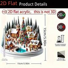 2D Flat Christmas Village Crystal Sculpture With Base, Winter Themed Collectible, Suitable For Bedroom, Office, Dining Room, Living Room, Kitchen Tabletop Decor, No Power Needed, Perfect Holiday Gift, Santa Claus Theme, Desktop Hanging Ornament, Ideal For Christmas