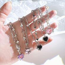 5pcs Y2K Accessories Fashion Heart Water Drop Pendant Necklace Pink Crystal Egirl Sweet Cool Clavicle Chain Aesthetic Jewelry Valentines
