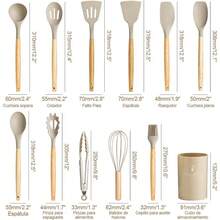 13PCS Juego de Utensilios de Cocina de Silicona, Utensilios de Cocina, Antiadherentes, Resistentes al Calor, aptos para Cocinar y Hornear, con Esptula/Cuchara/Batidor/Cuchara Medidora Caqui - Caquí - Ver 7