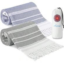 2 Packs Turkish Beach Towels Vacation Essentials Quick Dry Sand Free Oversized Bath Pool Swim Towel Extra Large XL Big Blanket Adult Travel Cruise Accessories Must Haves  Stuff - 加厚套裝灰色海軍藍272x36英寸 - 查看 1
