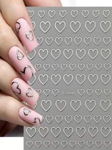 8pcs 3D Metallic Heart Nail Stickers,12Sheets Golden Silvery Rose Golden Hollow Heart Design 3D Nail Decals Manicure Self-Adhesive Decoration For DIY Nail Home Salon