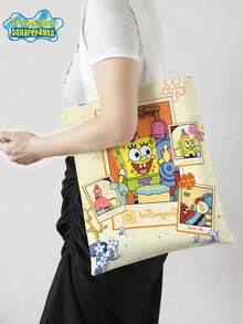 SPONGEBOB 1PC The New Large-Capacity Commuter Canvas Bag From SpongeBob SquarePants Features An Anime Kawaii Cartoon Pattern And A Fashionable Campus Design. It Is Perfect For Halloween, Christmas, Graduation Season, Back-To-School Season, And Happy Birthday Gifts. It Is A Cartoon SpongeBob Canvas Bag Suitable For Friends, Classmates, Best Friends, And Couples