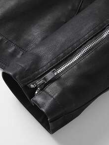 Men's Stand Collar Leather Jacket Black Motorcycle Lightweight Faux Leather Outwear - 黑色 - 查看 4