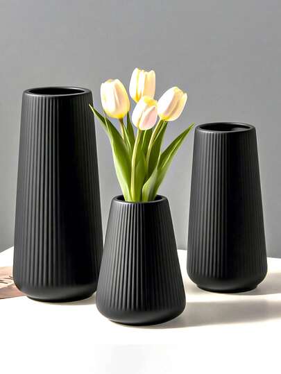 Pieces Sc inavian Unbreakable Vase Set Textured Plastic Tafel Zwart Wit Home Ornaments, Minimalist Artificial Bloemen Centrepiece Room Flower Glass view 2