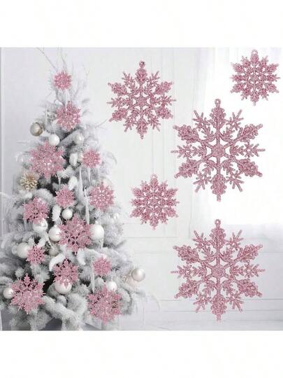 36/18/9pcs Rose Golden Glitter Snowflake Ornaments,Elegant Layered Snowflake Design With Hanging Holes - Heavy-Duty Plastic Christmas Tree, Winter Wonderland Party, Birthday Decorations - Pastel Pink To Rose Golden Tones - Reusable Hanging Snowflakes For Indoor/ Decor - Easy To Hang With Strings Included - Perfect For Crafts, Garlands, Wreaths - Value Pack For Large Trees & Parties Home Decor Christmas Decorations Room Decor