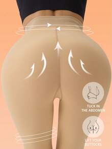 Women's High-Waist Fake Sheer Fleece-Lined Tight Leggings - Non-See-Through, Stretchy Comfortable, Tummy-Control & Butt-Lifting, Warm For Cold Weather Layering, Durable - Màu be - Xem 2