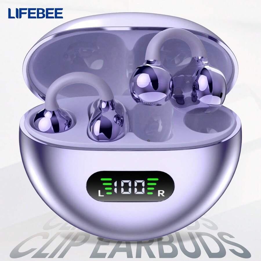 Auriculares inalámbricos LIFEBEE de oreja abierta 5.4, auriculares inalámbricos tipo clip, pantalla LED de batería, control táctil, auriculares deportivos inalámbricos para correr, diseño de oreja abierta