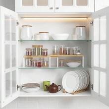 Kitchen Cupboard Shelf, Counter Shelf Organizer, Stackable Expandable, Set Of 2, Metal Frame, Kitchen Storage Shelves Pantry, Bathroom, 39.6, WhiteNatural - White/Natural - View 3