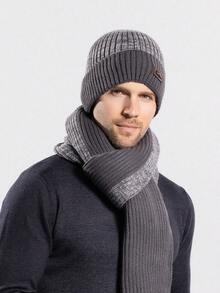 3 件/2 件男士针织帽、围巾和手套套装，针织套装，适合户外冬季保暖护耳针织帽