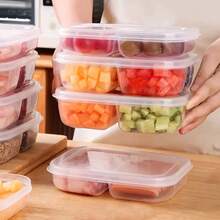 5 件装多功能食品储存容器，2/4 隔间分隔冰箱储物盒，带盖，可重复使用，便携式冰箱和冰柜收纳盒，适用于水果、蔬菜、肉类，厨房收纳盒，适用于家庭和餐厅