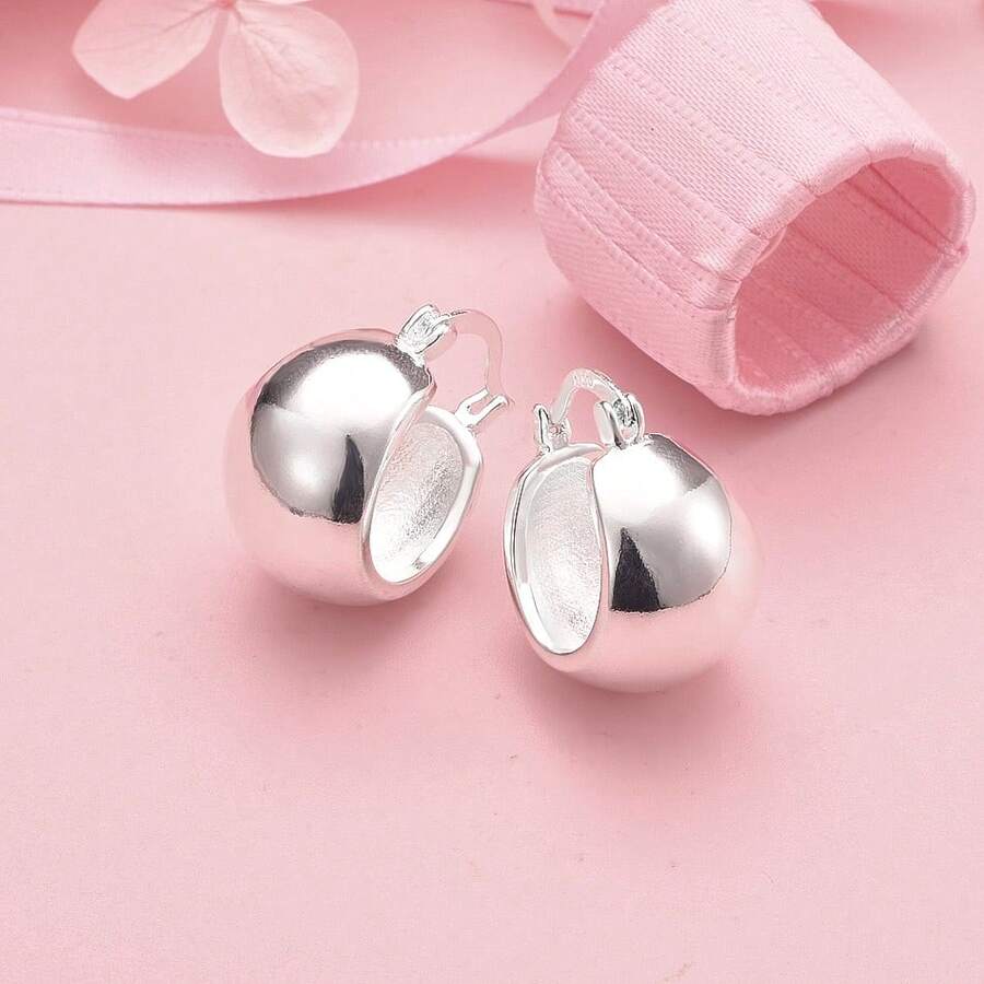 925 Sterling Silver Plated Needle Earrings For Women's Wedding Fashion High Quality Jewelry Smooth Cute Stud