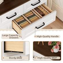 Furniwell Farmhouse 7 Drawer Dresser For Bedroom, Wide Wood Dresser With Natural Texture, Large Drawers