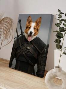 1pc Framed Art Deco Style Animal Portrait Canvas Print, Customized Portrait Decorative Paintings In A Stylish Motorcycle Style For Pets, Photos Of Creative Cat Or Dog Wall Decorations In A Coffee Shop, Restaurant Or Living Room, Indoor Portrait Orientation Canvas Artwork, Gift For Pet Lovers