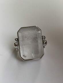 复古法式方形水晶戒指，搭配天然宝石 - 锌合金材质，波西米亚风格，适合日常佩戴或作为礼物，设计优雅，女士时尚配饰（天然宝石有裂纹） - 金色 - 查看 4