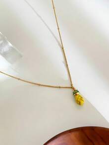 Monlansher New Fashionable Women's Stainless Steel Pendant Necklace, Fruit Element Personalized Design, Minimalist Versatile Daily Wear Layered Stainless Steel Necklace For Women - Gold - View 10