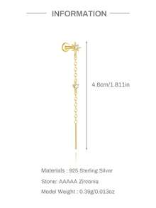 EleRunis 1pc 925 Sterling Silver Rhinestone Long Tassel Cartilage Earring Studs For Women, Daily Wear, Wedding, Party, Valentine's Day Jewelry - Gold - View 6