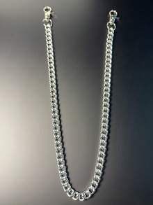 1pc Minimalist Pants Chain, Men's Wallet Chain, Silver Color Pants Chain, Aluminum Pocket Key Chain With Lobster Clasps At Both Ends, Unisex Accessory - Silver - View 2