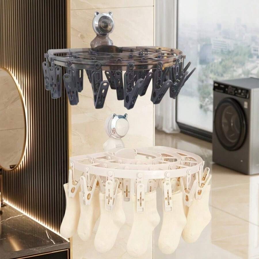 1 pieza Estante de secado plegable con ventosa para una fácil organización de la ropa - Cuelgue camisas, blusas, calcetines, ropa interior en el armario, baño, balcón; diseño portátil y liviano que ahorra espacio sin necesidad de perforar, ideal para dormitorios de estudiantes; estante de secado versátil y multifuncional para prendas delicadas, trajes de baño, ropa deportiva y cargas de lavandería pequeñas; ganchos de plástico duraderos y succión fuerte aseguran un secado incluso en ambientes húmedos - Multicolor - Ver 1
