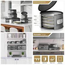 China Storage Containers Hard - Glass Dish Storage Containers Transport, Moving, Party - 5 Pc. Stackable Plate Storage Set Dinnerware, Mugs, Cups - Felt Plate Protector included - Moderno - Ver 1