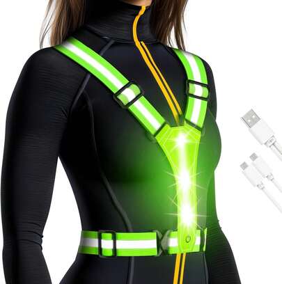 LED Reflective Running Vest - Light Up With 3 Modes, Rechargeable Night Gear For Runners - Safety Belt For Women Men