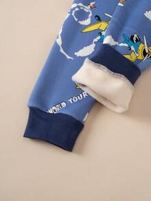 2 件套男童保暖内衣套装，蓝色飞机卡通印花家居服套装，厚秋冬儿童睡衣，长袖上衣和裤子 - 淺藍色 - 查看 9