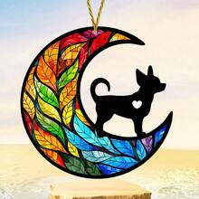 Semne și plăci decorative din acril pentru câini - Captor de soare din sticlă colorată, decor de perete suspendat cu Chihuahua - Cadou memorial multifuncțional pentru animale de companie, montat pe perete, potrivit pentru iubitorii de câini - Decor de casă de toamnă și accesorii pentru coroane