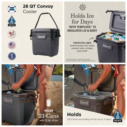Convoy Heavy - Duty Insulated Hard Cooler With Handles Large Capacity Keeps To 5 Days Full Foam Insulation Large Durable Portable Cool Box Rugged Outd