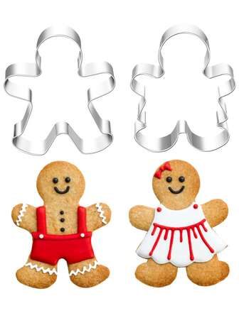 1 st, pepparkaksgubbeformar i rostfritt stål, kreativa pepparkaksgubbeformer i stil med pojke och flicka, lämpliga för bröllop, födelsedagar och jul, gör-det-själv-dessertformar