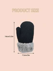 1 Pair Winter Plush Lined Gloves, Warm Jacquard Solid Color Fingerless Mittens, Suitable For Boys, Girls, Children, Infants, Toddlers 0-3Y - Multicolor - View 5
