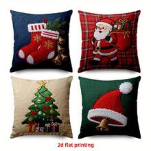 1pc/4pcs Christmas Santa Claus & Christmas Tree Pattern Cushion Cover, Modern Polyester Flat Printing 45cm*45cm Home Decor Sofa Pillow Sham