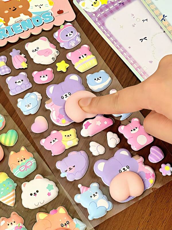 Rabbit Little Bear 3D Foam Stickers, Self-Adhesive Stickers For Scrapbooking And Stationery Decoration, Craft Stickers, Soft Cute Butt Stickers, Adorable Pink Little Rabbit 3D Bubble Stickers.