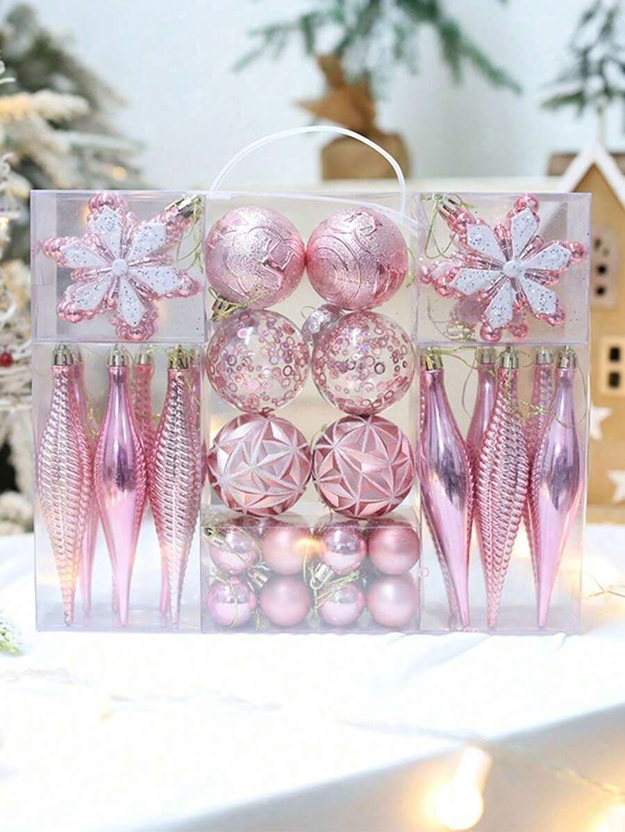 40pcs Christmas Ball Ornament Set - Colorful Balls And Snowflakes For Christmas Tree Decoration, Ideal For Holiday Home And Storefront Display