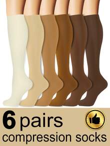 6 Pairs Women And Men Compression Socks, Unisex Knee High Tube Breathable Socks For Running Cycling Fitness Skipping Leggings Gifts - Multicolor - View 16