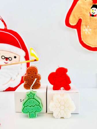 1/4pcs Christmas Candle Sets, Santa Claus/Christmas Tree/Gingerbread Man/Snowflake Decorations, Table Decoration Candle Decorations, Home Scented Candles; A Gift For The Teacher, Christmas Soybean Candles; Christmas Gifts; Diffuser Rod Christmas Decorations