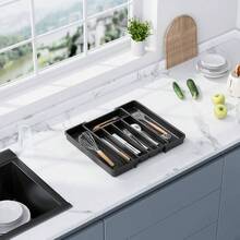 Silverware Organizer - Expandable Kitchen Drawer Organizer, Adjustable Utensil Organizer, Cutlery Tray Forks, Knives, Multipurpose Kitchen Organizers And Storage Solution, Black, Large - Trung bình + Đen - Xem 8