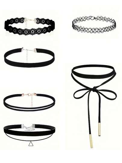Tattoo Choker Necklace Velvet Choker Classic Choker Necklace Women Layered Cute Black - 90s Accessories 2000s Jewelry Y2K Fashion Vintage - Rainbow Goth Black Pink Green Blue White - Adjustable Stretchy Elastic Necklace Summer Vacation Set Halloween And Christmas Gifts Random Style