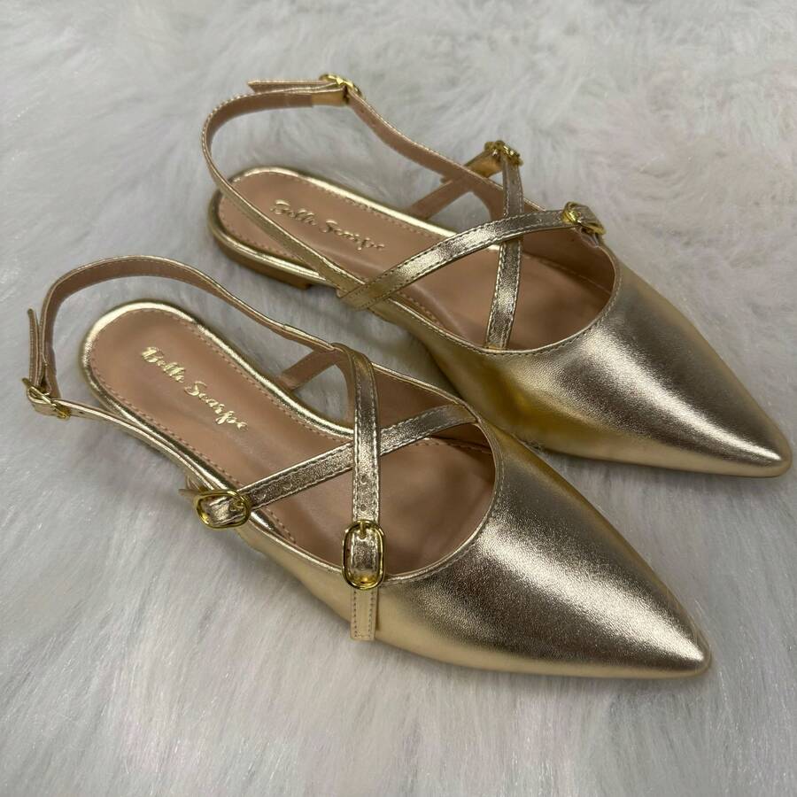 Women's Slingback Patent Leather Comfortable Casual Flat Sandal With Buckle - 金子 - 查看 1