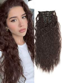 6pcs 61cm Black Clip-In Hair Extensions, Synthetic Curly Hair Pieces Suitable For Party, Daily Wear Or Hairpiece