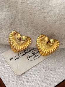 1 pereche de cercei în formă de inimă cu dungi, design minimalist, potriviți pentru femei