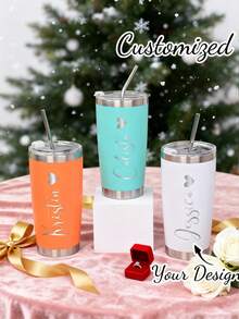 Customized Straight Tumbler Cup With Straw, Personalized Tumbler, Custom Name Travel Mug, Laser Engraved Tumbler, Stainless Steel Cup, Bridesmaid Tumbler, Insulated Tumbler, Double Straw Cup, Outdoor Cup, Car Cup, Birthday Gift, Girls Trip, Summer Cup