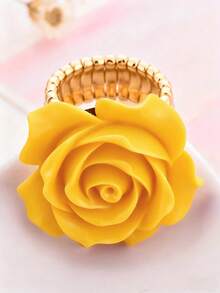 1pc Delicate Red Rose Decor Ring, Wedding Jewelry, New Year & Valentine's Day Gift For Women - Yellow - View 3