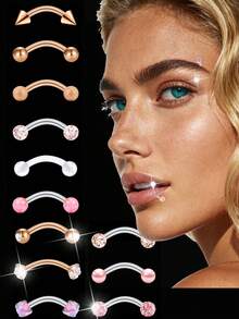 16g 8mm Rose-Gold Eyebrow Piercing Jewelry Rings Curved Barbell Vertical Labret Lip Surgical Steel Small Belly Button Snake Eyes Tongue Rook Earrings For Women Men
