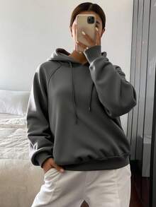 Livesso Women Solid Color Oversized Crop Hoodie,Fall Clothes Sweatshirt - Dark Grey - View 6