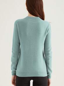 100% 美利奴羊毛女士毛衣柔软保暖立领套头衫秋冬毛衣单线无缝毛衣 - 薄荷綠 - 查看 2